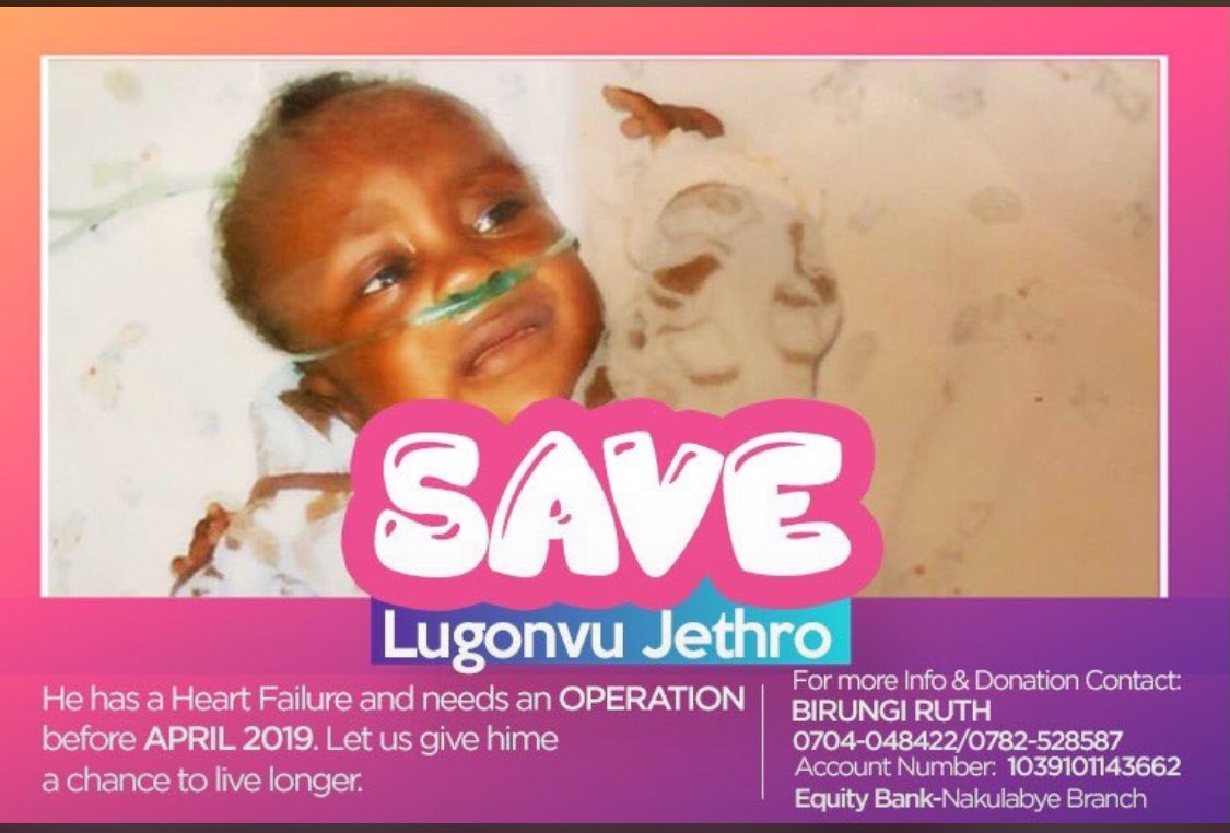 Humanitarian Appeal, you and me can help save Jethro's life, if 250 gave 19.9US$ or 72,696 Ug Shs each, Jethro would quickly get a heart operation to regain his normal life. To make a secure Donation Via Mobile Money, kindly visit savejethro.org #SAVEJETHRO RETWEET