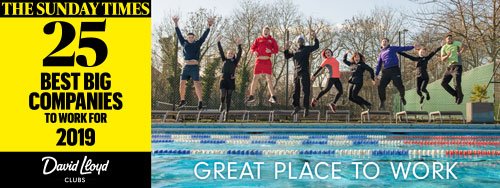 DavidLloydUK's tweet photo. We're SO excited to announce that we've been listed in @thesundaytimes​ 25 Best Big Companies to Work For in 2019. We’re delighted to be recognised as a great place to work for three years running! Go Team DL! #ProudToBeDLL #BestCompanies2019 https://t.co/R9jqwxa4tn