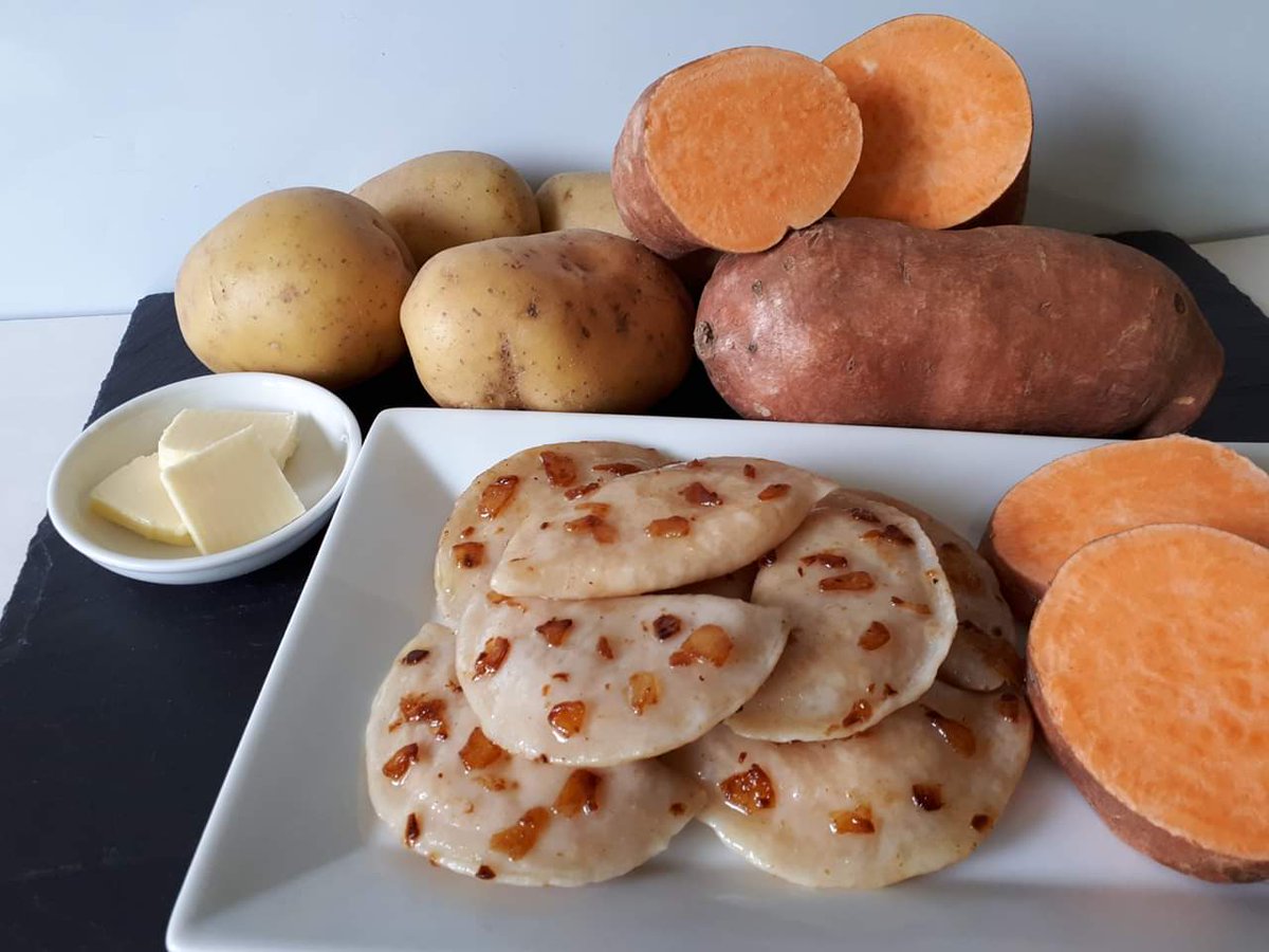 Today is #NationalCookASweetPotatoDay!  Did you know that the sweet potato is an excellent source of Vitamin A, is high in fiber and low in fat?  Try our #SweetPotato #Perogies... a great food for winter weather, when your body needs a little extra hot sustenance.