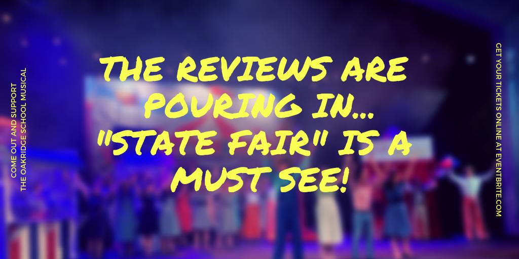 Oakridge Owls, there are just two shows left! You don't want to miss "State Fair!" <a href="/OakridgeSings/">The Oakridge School Choirs</a> Tickets are available online at eventbrite.com.