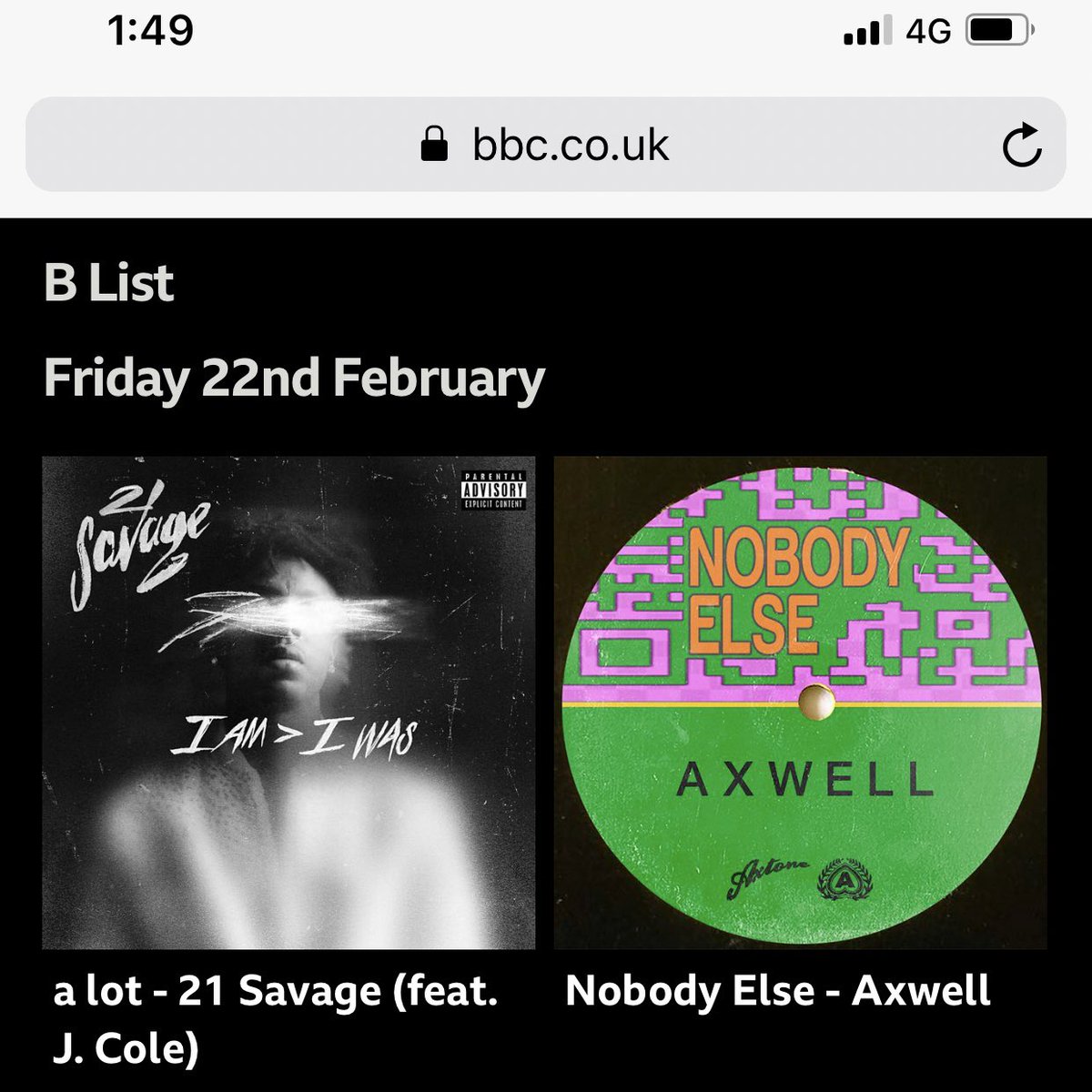 Thank you to @BBCR1 and to everyone in the UK + around the world for listening to Nobody Else 🖤 