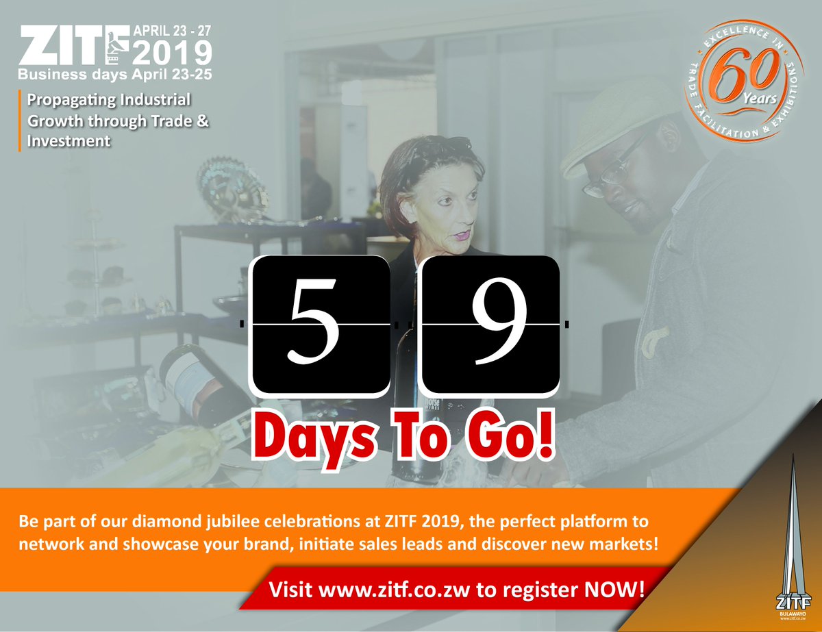 ZITF1's tweet image. #ZITF2019 #59DaysToGo #TGIF We wrap up another week as we draw closer the country's leading trade and investment multi-sectoral exhibition. 
Wishing you a wonderful weekend!