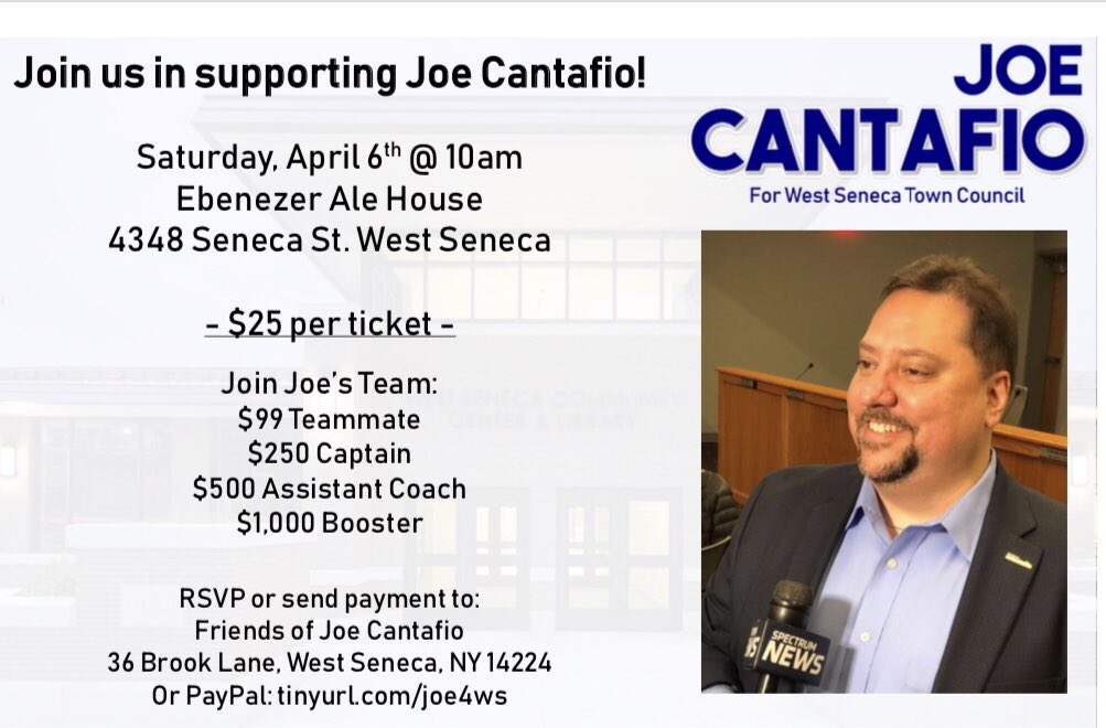 Follow my campaign at <a href="/Joe4WS/">Joe 4 West Seneca</a> facebook.com/joe4westseneca/ Hope to see you on 4/6 as we kick off our campaign.