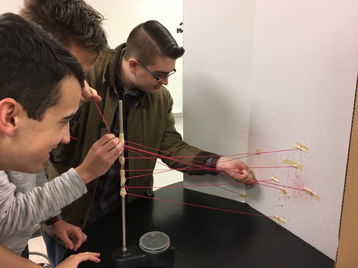 Calculating blood drop angle of impact and stringing mini-scenes to determine point of origin. Officer Wilder stopped by to help and talk with the students. ⁦<a href="/MenchvilleHS/">Menchville HS</a>⁩ ⁦<a href="/Menchville_SRO/">Menchville HS SRO</a>⁩ #menchvillefam #NNPSproud #forensicscience