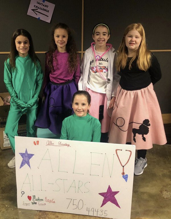 Saunderskclass's tweet photo. So proud of these young ladies for representing Allen Elementary 4th grade last Saturday at the Destination Imagination competition. Great job!! @allenelem @Saunderskclass https://t.co/NR7X39i6T6