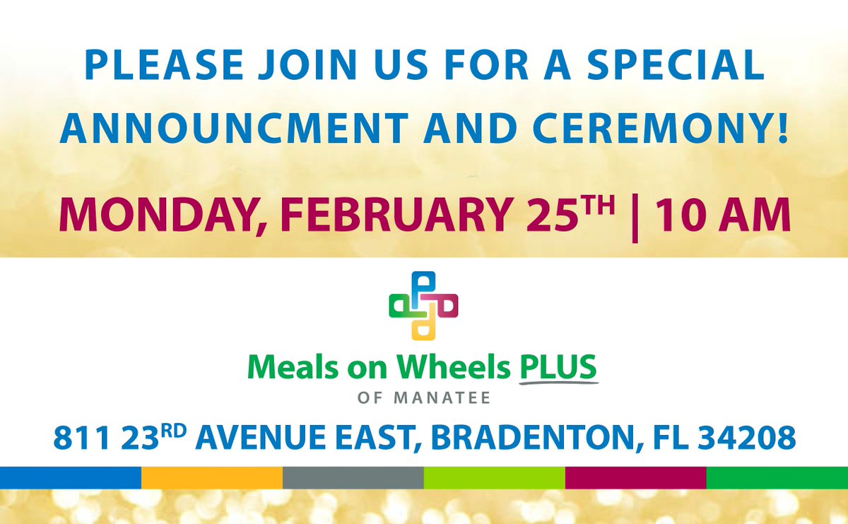 <a href="/MealsWheelsPLUS/">Meals on Wheels PLUS</a> has a very special announcement to make and we want to share it with you. Please join at the operations warehouse (811 23rd Ave E, Bradenton, FL 34208 on Monday, February 25th at 10 am. #WeFeedManatee