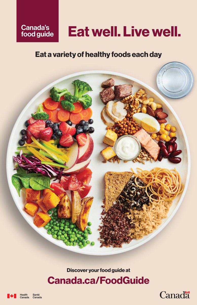 cityofhamilton's tweet photo. The new #CanadasFoodGuide is here! Have plenty of vegetables and fruits. Eat protein foods. Choose whole grain foods. Make water your drink of choice. Find out more: https://t.co/XdOoDQsoQk  OR learn more about healthy eating: https://t.co/eRO7bGbd96 #HamOnt https://t.co/2Bx6F4c1Ai