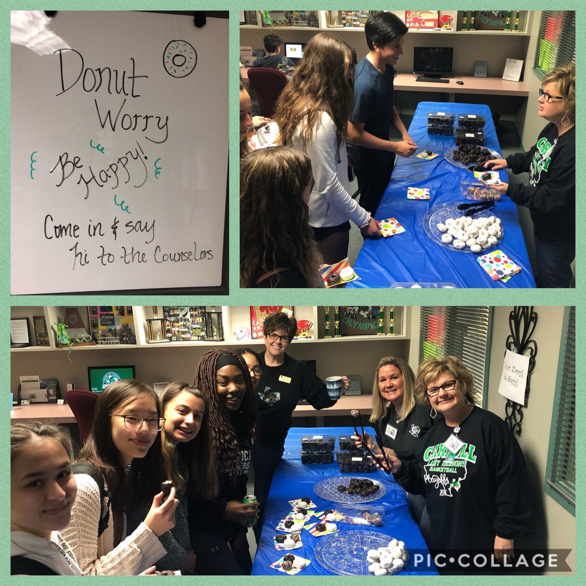 CarrollHSFOR's tweet photo. Donut forget to go see our @CHSCnslingCrew for  🍩 DONUT 🍩 Worry, Be 😊 Happy Day @CarrollHigh #RAKweek2019 @RAKFoundation @RandomActsOrg #KindnessMatters #KindnessStartsWithOne https://t.co/ZfpDQ7CSPD