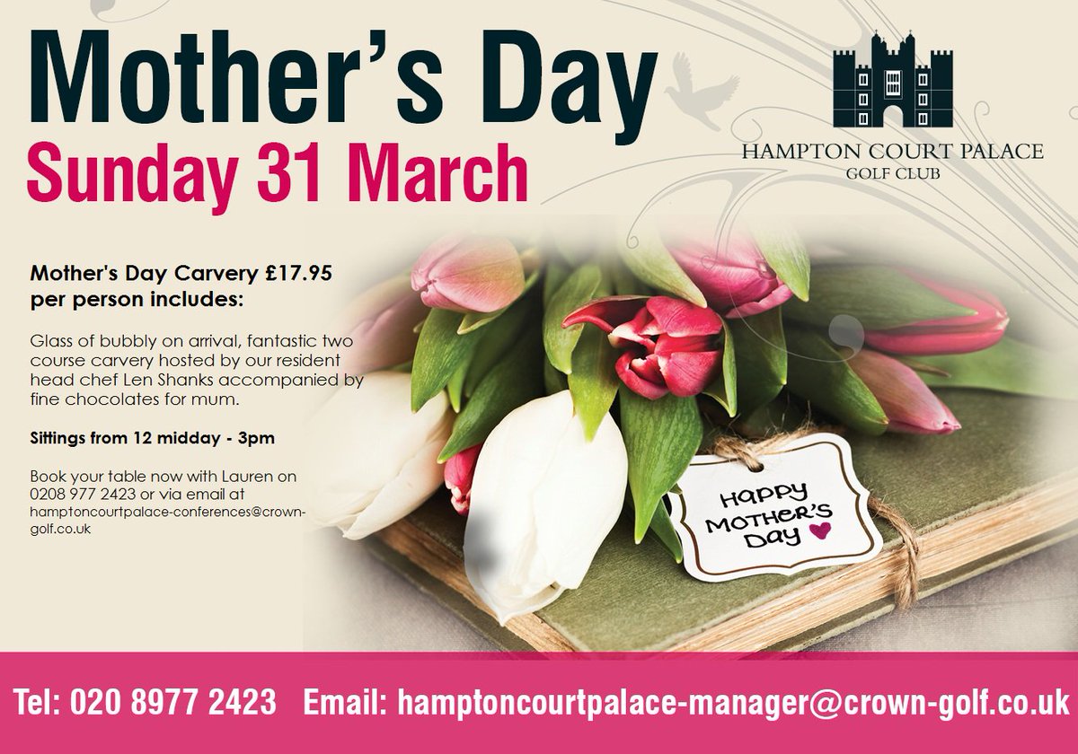 HCPGCEvents's tweet photo. Stuck for something to do this Mother's Day? Join us for a fantastic Carvery. We'll even treat mum to a lovely box of chocs. Go on, spoil mum this mother's day. #Mothersday #sundaycarvery #spoilmum #Hamptoncourtpalace #sundaylunch #treatmumthismothersday https://t.co/Pkwo94gc6z