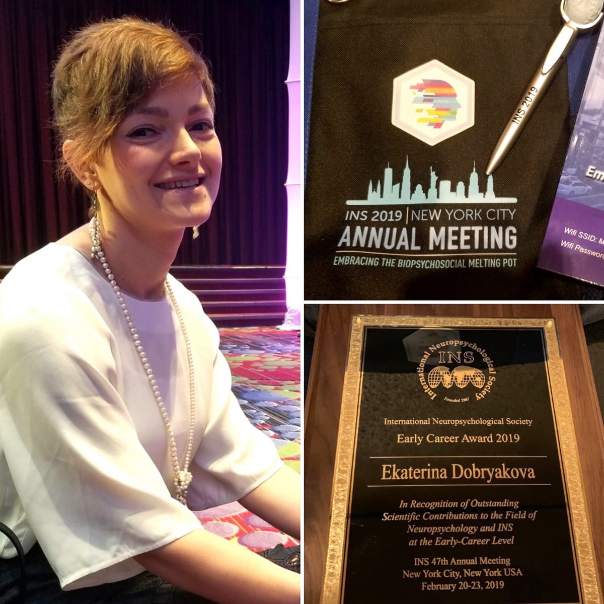 KesslerFdn's tweet photo. We are proud and beyond thrilled to announce that Dr. Ekaterina Dobryakova, was presented with the Early Career Award on Wednesday night at the International Neuropsychological Society. Congratulations!!! 👏👏 #INS2019inNYC @e_dobryakova https://t.co/zBqXRLAANx