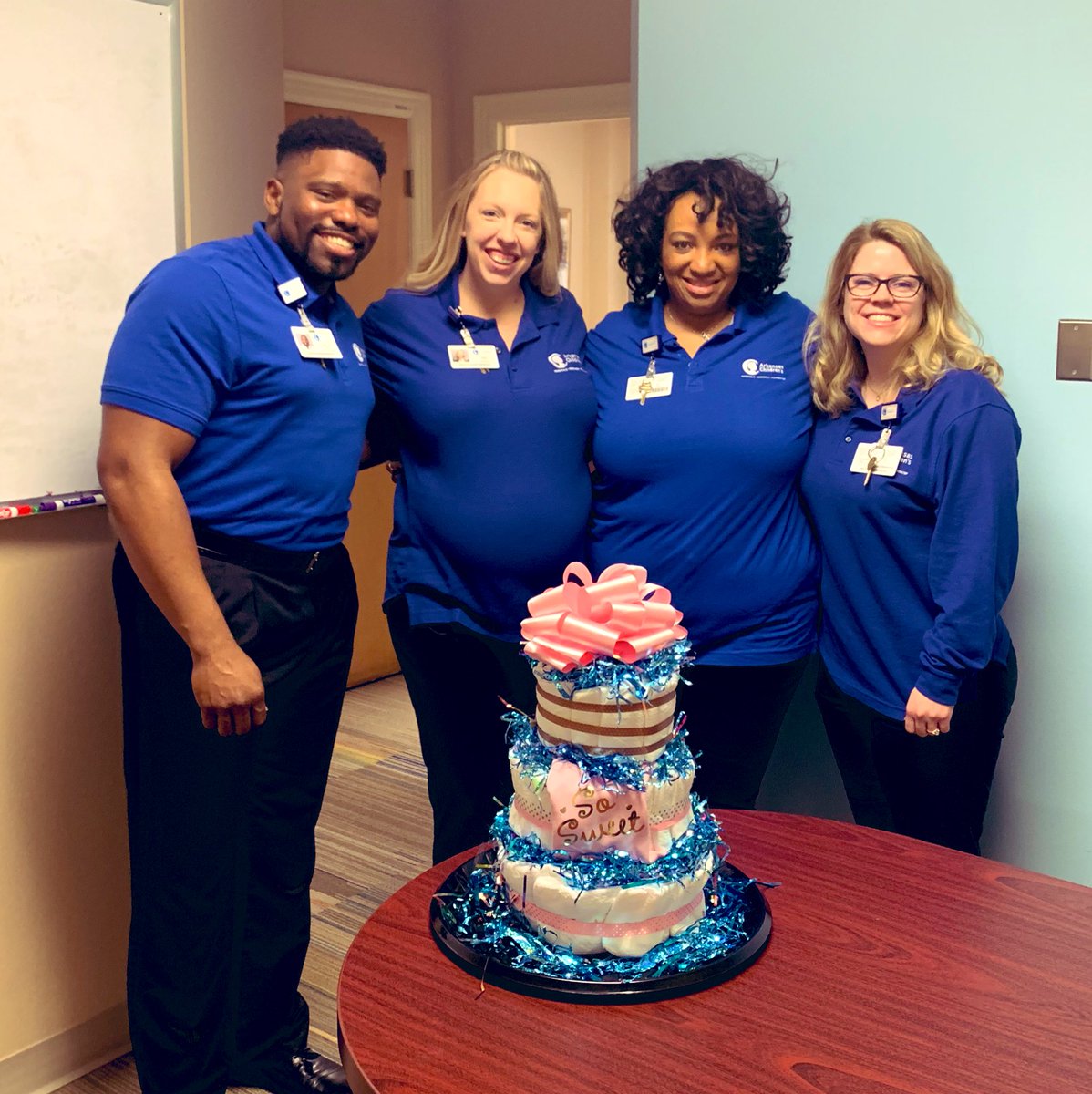 Love my team! Surprised me with a diaper cake before our retreat to celebrate baby girl ...to quote them, “we didn’t know if you would make it through the weekend, so wanted to give this to you sooner rather than later!”😆 #championsforchildren #710001ChildreninArkansas