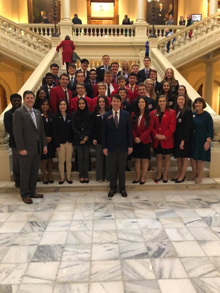 Catherine Davies representing <a href="/Georgia_DECA/">Georgia DECA</a> @NPHS_DECA <a href="/pauldingboe/">Paulding County School District</a> at the capital with Governor Kemp and other legislators talking about the importance of CTAE and CTSO’s!!! Congrats!!!