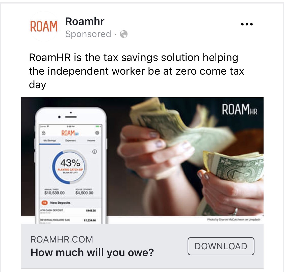New social media ads have launched!!  #RoamHR #1099 #freelance #gigeconomy #gig #freelancer #selfemployed #Lyft #Uber