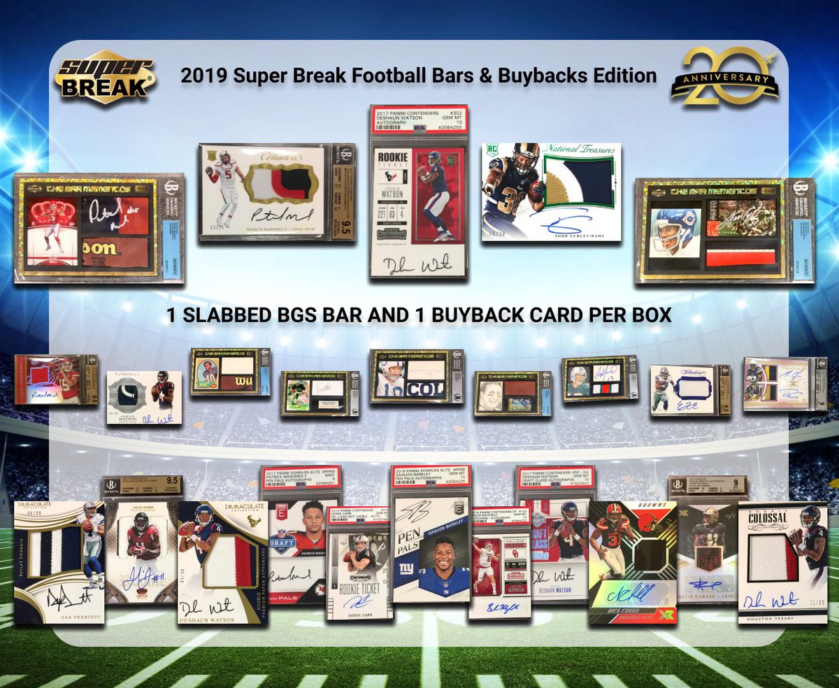 SuperBreakBoxes's tweet photo. Find #Collectiondefininghits today with Super Football , Pieces of the Past and The Bar @CardsInfinity @SCCTradingCards @FireHand17 @ClubhouseBreaks @FriendlyBreaks @blowoutcards https://t.co/umNWg0Dn15