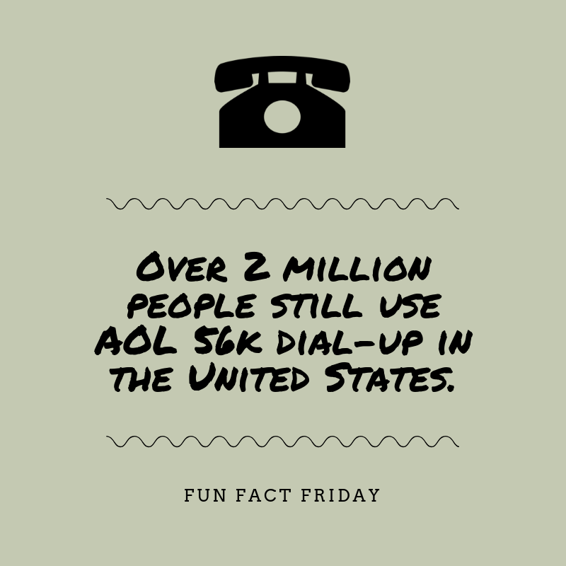 BCCChicago's tweet photo. For most of us, the early internet dial-up tone is a distant memory. But did you know that there are over 2 million people in the United States who still use AOL 56k dial up modems? Are you one of them? #FunFactFriday #DialUp #Modem #AOL https://t.co/94OYZWUnWu