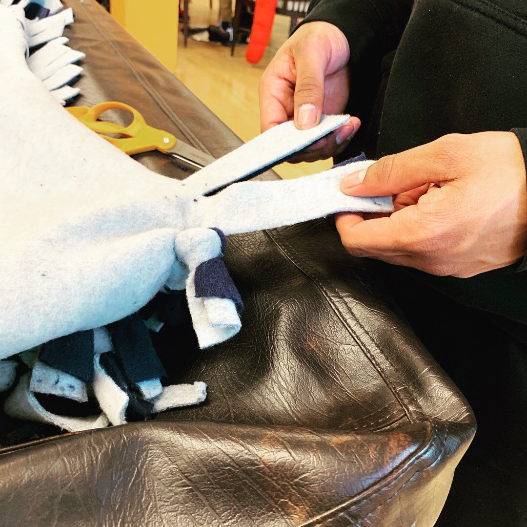 CampHarborView's tweet image. We are making Fleece blankets for @PineStreetInn. Look at those hands go to work! #WarmAndToasty