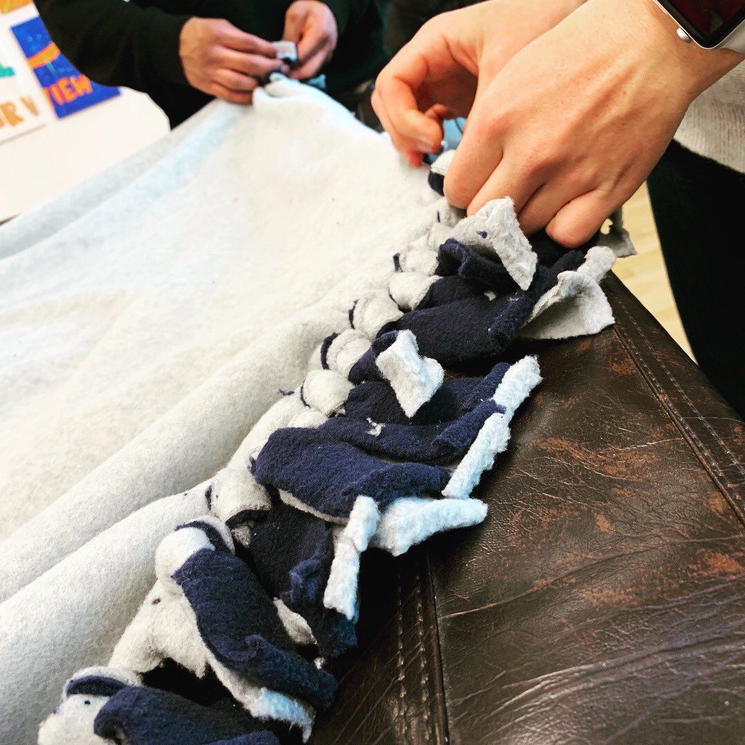 CampHarborView's tweet image. We are making Fleece blankets for @PineStreetInn. Look at those hands go to work! #WarmAndToasty