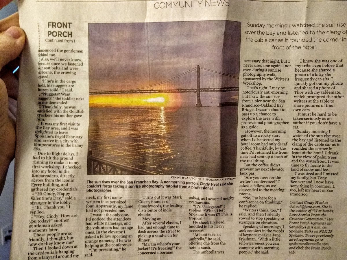 CindyHval's tweet photo. .@MeRy71 The photo of our sunrise walk was featured in my newspaper column yesterday 😊 #sfwc19 @SFWV #Sunrise #photography #WritingCommunity #newspapers https://t.co/HC7qer6Xuo