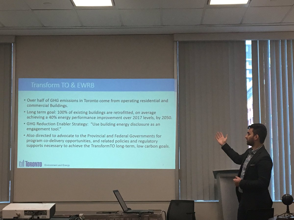 AtmosphericFund's tweet photo. Municipalities across the GTHA are at @CleanAir_Canada’s energy/water reporting & benchmarking #EWRB workshop. Presentations from @ONenergy, @cityoftoronto, @CaGBCGTC.
Buildings are 1/2 of Toronto’s emissions. Benchmarking is a great engagement tool to help reduce. #TransformTO https://t.co/RFTzGLOtun