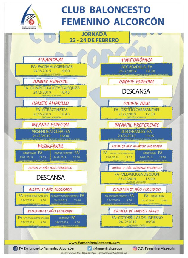 FEMENINALCORCON's tweet photo. De nuevo ya es viernes...hoy últimos entrenos antes de competir este fin de semana. Ánimo chicas! A disfrutar mucho en la cancha con todos los partidos de nuestros equipos FA 🏀🔝#YosoydelFA #yellowisthenewblack #feelFA #venyanima https://t.co/6tHBeii1tH