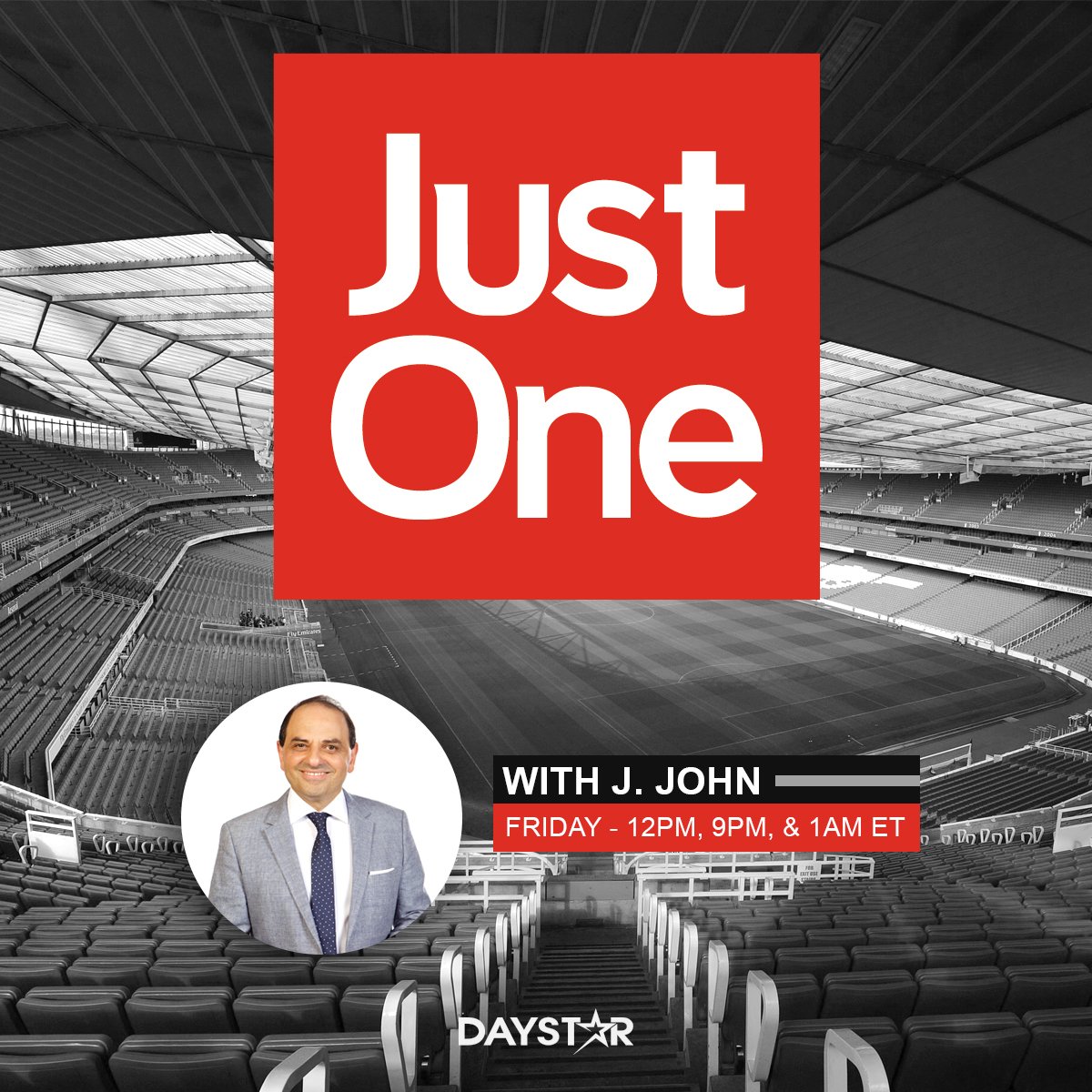 Daystar's tweet photo. What happened when 40,000 people gathered in the heart of London to share just one message - the hope of Jesus? Find out today as we share JustOne with @CanonJJohn on @Daystar at 12pm, 9pm, and 1am ET! #JustOneStadium https://t.co/ms3xhSX8cu