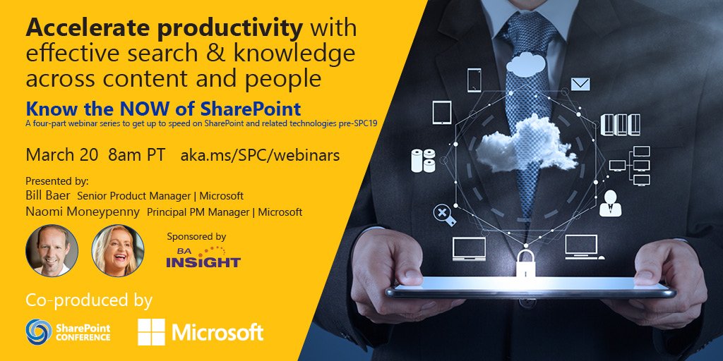 SharePoint's tweet photo. WEBINAR SERIES
The "Road to #SPC19" awaits you.
Kicking things off w/four @Microsoft + partners pre-sessions 📺
2/27 Share & work together
3/6 Employee engagement
3/13 Transforming business processes
3/20 Search & knowledge management
🛣️https://t.co/c347p2d5ml #addtocal 📅 https://t.co/dkmopgHqKD