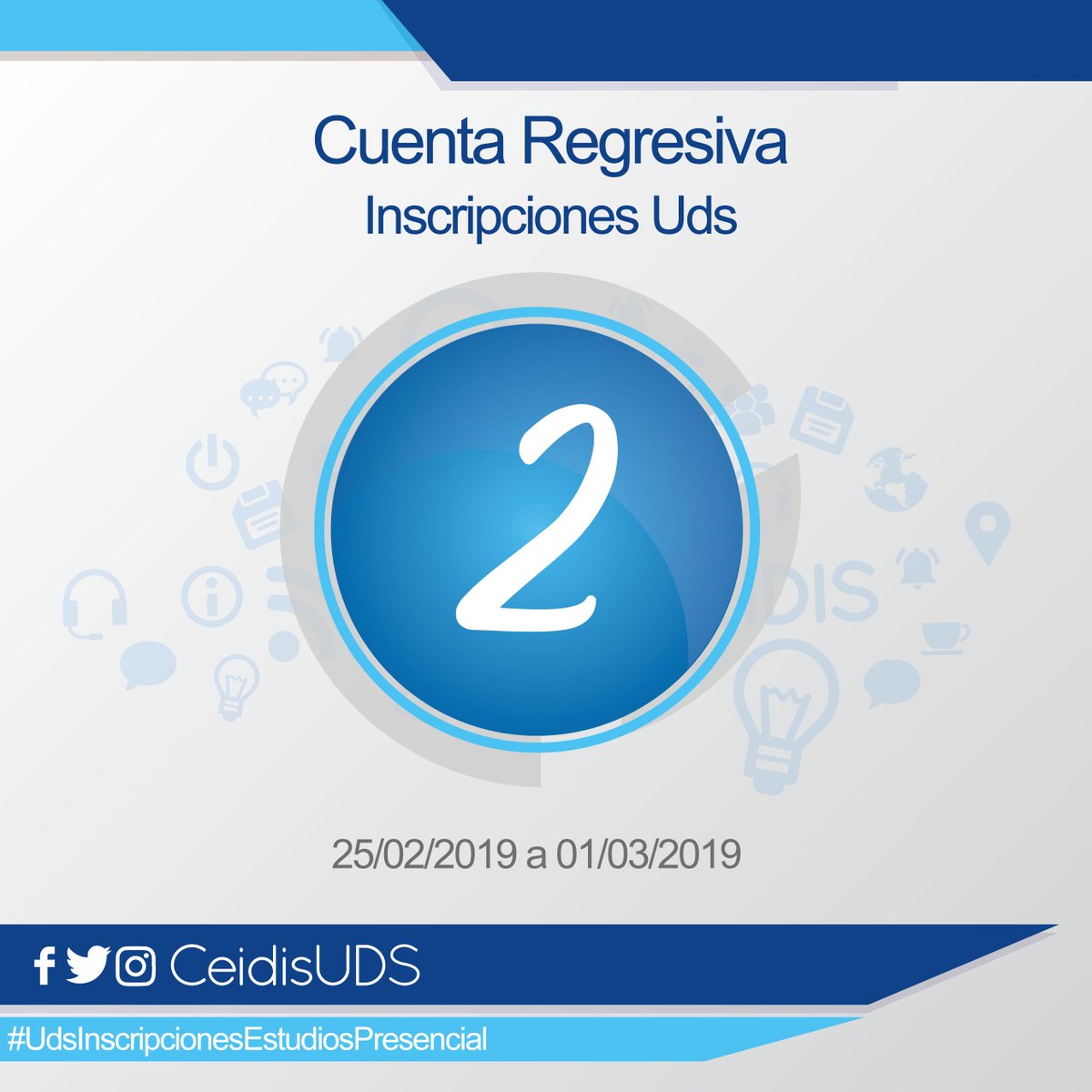 ceidisUDS's tweet photo. Solo faltan 2 días para iniciar 
 #InscripcionesUds2019_1  "No te quedes fuera" Revisa el listado de aspirantes seleccionados https://t.co/XoMizWlMxL… ven y formaliza tu inscripción Entre las 8:30 a 11:00 y las 1: 00 a las 3:30 pm https://t.co/SKSMUBAj6u