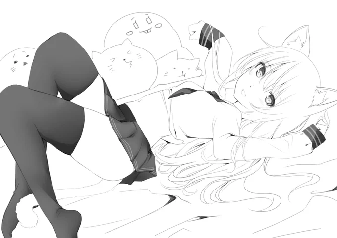 ちょうど二年前の今日描いたであろうイラストに「いいね」があってちょっと懐かしくなったので、リハビリも兼ねて艦これの猫響～(モノクロ) 