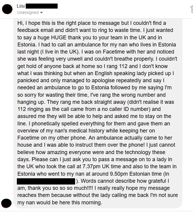 112_sos's tweet photo. 📣Liisi is trying to find the people in the #UK and #Estonia who saved her grandma yesterday night 
Twitter people: can you help us find them? 
🙌Please RT so she can find our heroes and thank them 🙌 https://t.co/kFLVCdKJpL