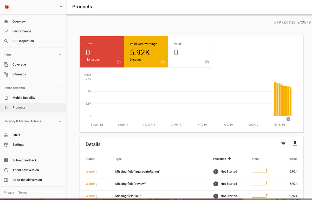 rustybrick's tweet photo. Google Search Console has quietly added “Products” to the enhancements section - hat tip @AntNetworkN  https://t.co/QhKSG9wqj7 https://t.co/gCjKEYZpio