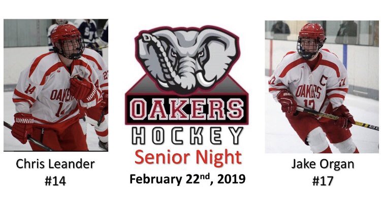 Come out and support your Oakers as they take on Toll Gate on their Senior night! Puck drops at 8 @ WW Rink! #OakerPride