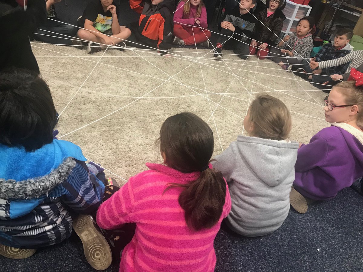 Spending morning mtg  creating a friendship web. Every string represents a compliment from one student in room 14 to another. Awesome visible connections! ⁦<a href="/SSDKristin/">Kristin Baranski, Ed.D</a>⁩ ⁦<a href="/SSDPepperDrive/">Pepper Drive School</a>⁩ ⁦<a href="/drsmpierce/">Dr. Stephanie Pierce</a>⁩ #santeesd