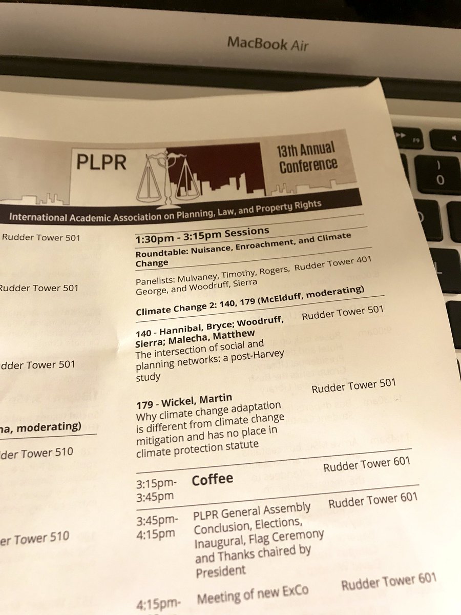 LindaMcelduff's tweet photo. I’m moderating the very final session at #PLPR2019 this afternoon. Come along to hear about climate change adaptation & mitigation in Germany & Texas, and the role of plan amendments in Israel #planning #law #propertyrights https://t.co/K2zxU261XN