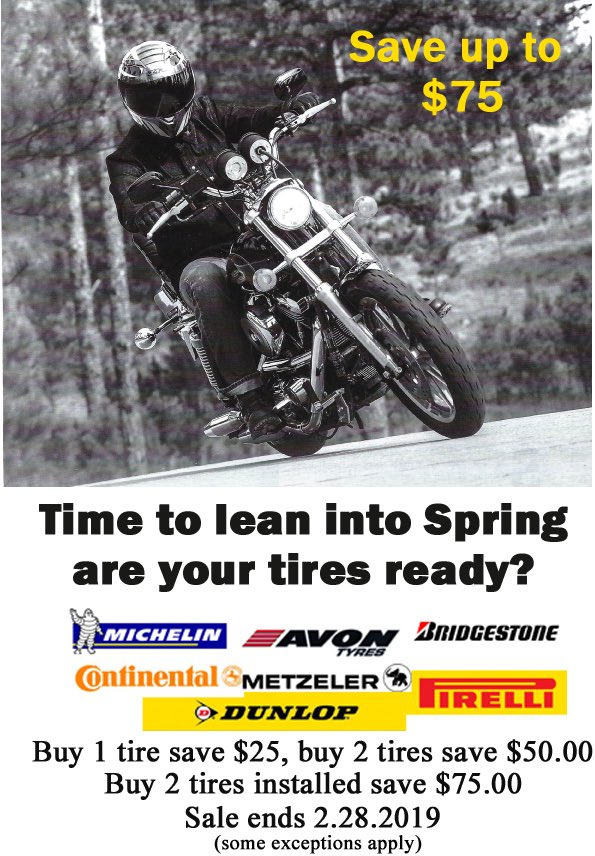 Last week of tire sale. Be smart, be ready, go riding. @rolling_cycles @harleydavidson @METZELERMOTO @RideDunlop @PirelliUSA @Michelin @AvonTyres @DragSpecialties @TuckerVTwin