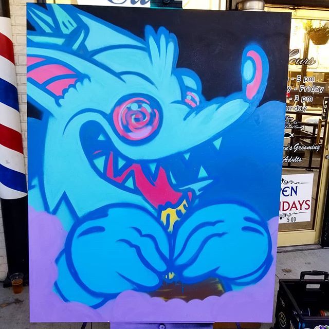 jenkins2d's tweet photo. Felt cute... Might paint over later.
Edit: totally painted over it
#jenkins2d #painting #art #popsurrealism #lowbrow #illustration #spraypaint #canvas #wolf #pizza #bluedozencollective #vice #urbanart # https://t.co/CuPluIhPwR