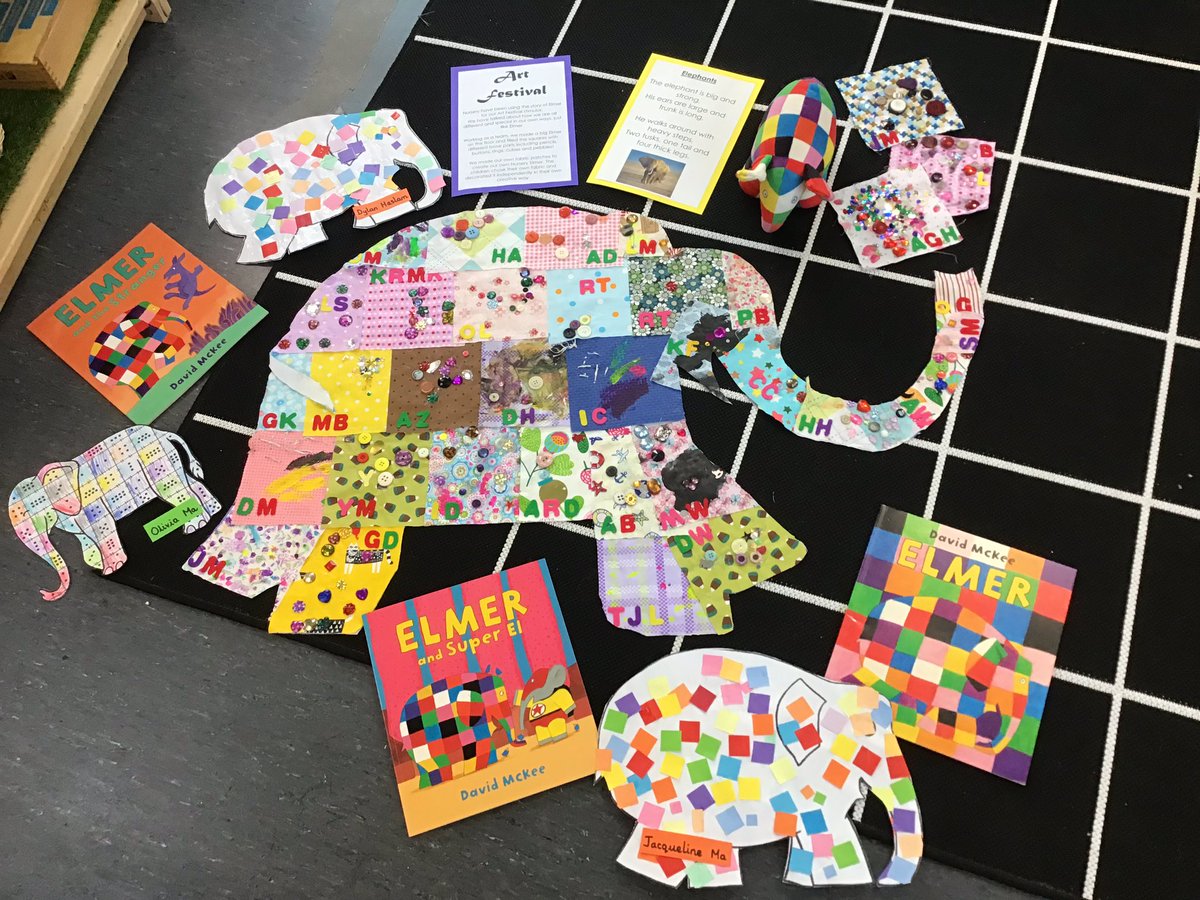 Our final pieces! The children have worked so hard creating their Elmer patches with their initials for our class Elmer! It has been for the annual art festival showcased at MMU #loveart #creative #inspiredbystories 🐘🐘🐘