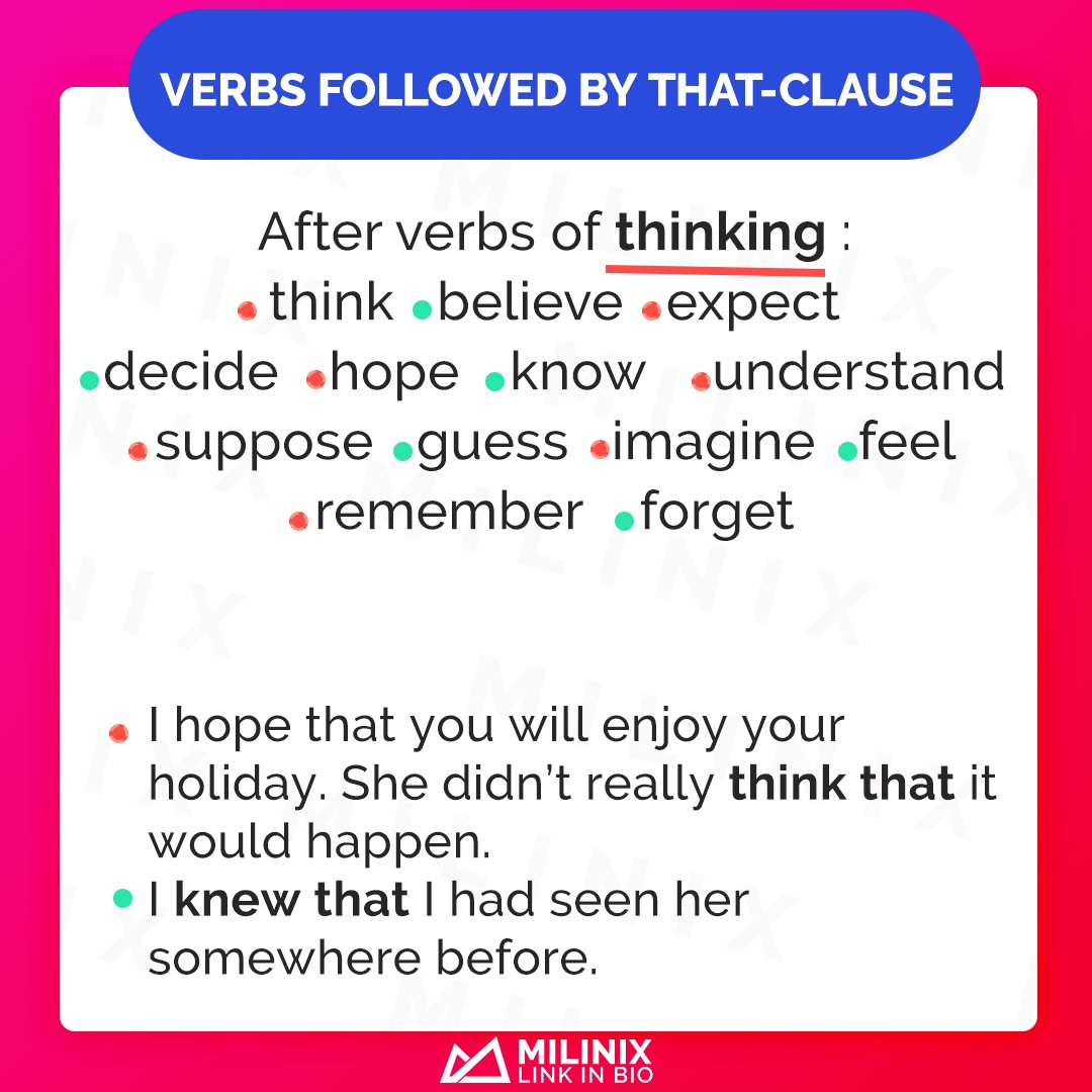 Milinix English Grammar, TOEFL, IELTS on Twitter "🇬🇧 Verbs followed by thatclause 🇺🇸 after