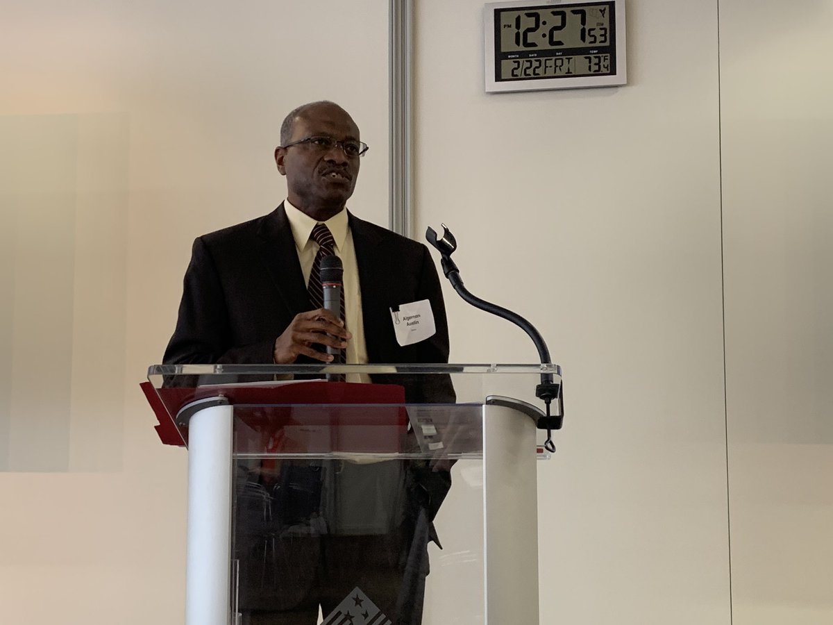 ClimateHealthKC's tweet photo. .@algernon_austin tells us that not only are black men underemployed and underpaid, but they will also likely have the most jobs/supplemental jobs that would get displaced by #AVs. #AVinDC https://t.co/JlQQkgTAFd