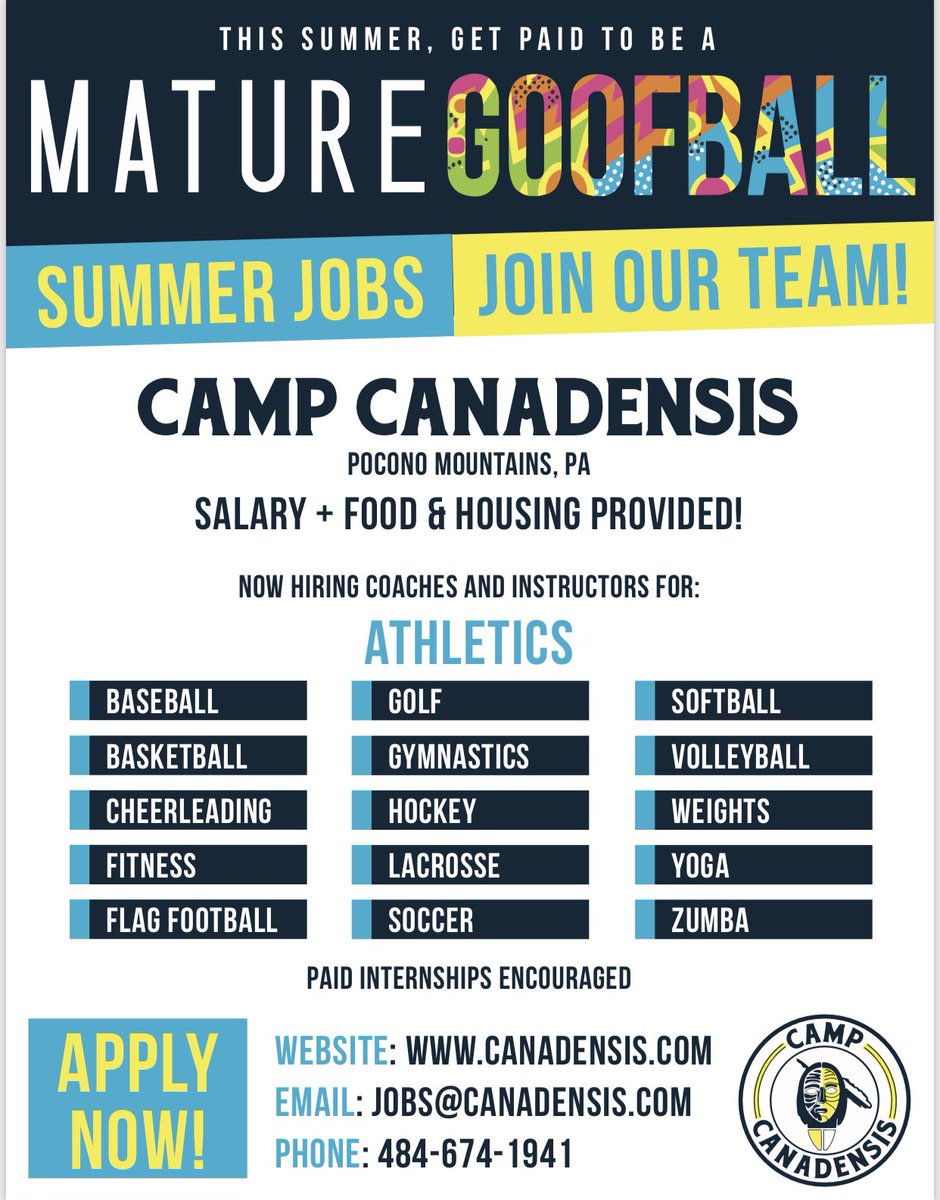 CalSportMgt's tweet photo. Lastly, check out this internship opportunity that will be ON-CAMPUS next week (2/28) conducting interviews!

Camp Canadensis is looking for camp instructors for various athletic sessions and activities!

If interested in applying, go to https://t.co/fuwh8EQG4I

More info below! https://t.co/Ig1KoiHnSI