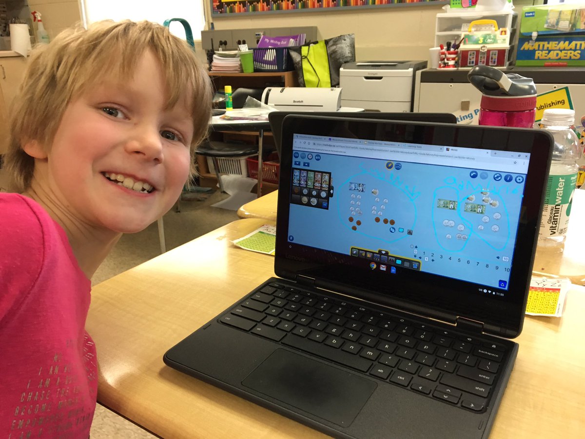 lesliejfoster's tweet photo. Grade 3 students are equally challenged and motivated incorporating Mathies and visnos into their google slides to show their mathematical thinking of making change and determining elapsed time #coronationlearners #mathies.ca #virtualmathmanipulatives https://t.co/IFfjwBof4C