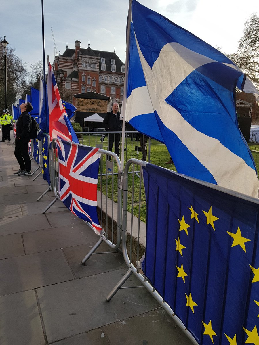 Flags: EU, Union Jack and Saltire
