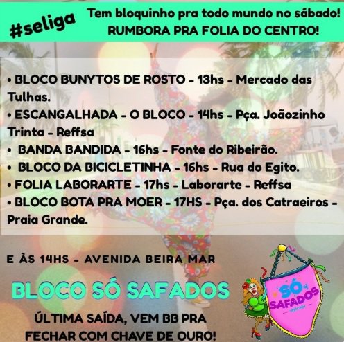 sobreotatame's tweet photo. 🌈 E tem bloquinho pra todo mundo nesse sábado (23), no Centro Histórico de São Luís!!!!

Tem #SóSafados, tem #Escangalhada, tem #BotaPraMoer e ainda tem mais um monte!

Bora se programar e curtir esse Pré-Carnaval de São Luís o dia todo!!!

Via @blocososafados ;) https://t.co/2VlUcjq9xC