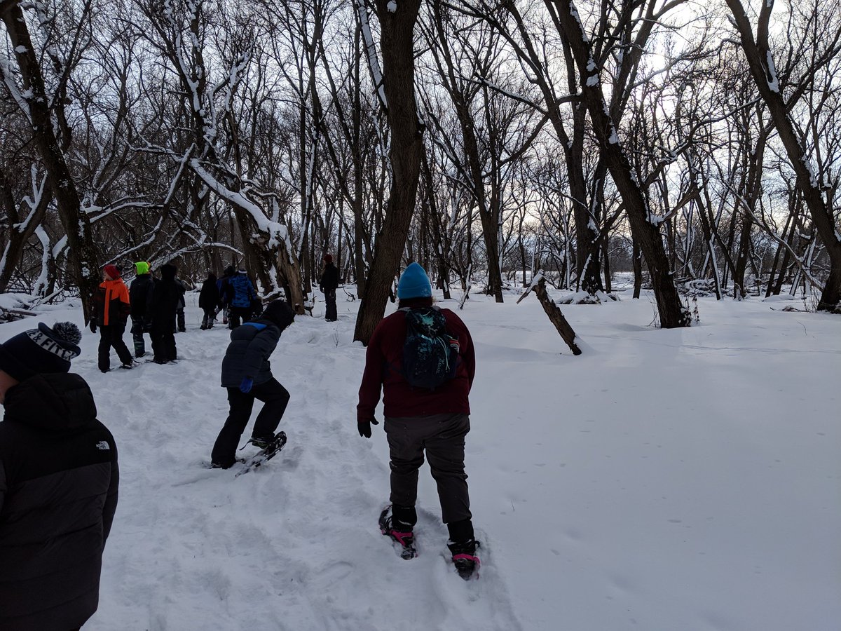 TigerMath6's tweet photo. 6th STEM: Winter Survival Day#1 - Snowshoeing. Thanks to Bre(Clay County Naturalist) for taking us on snowy trek through Oneota. @smstigers1 #SpencerTigers #stemexcellence @belinblank @BradReiman @TigerScience6 https://t.co/U0lu2ir2Jv