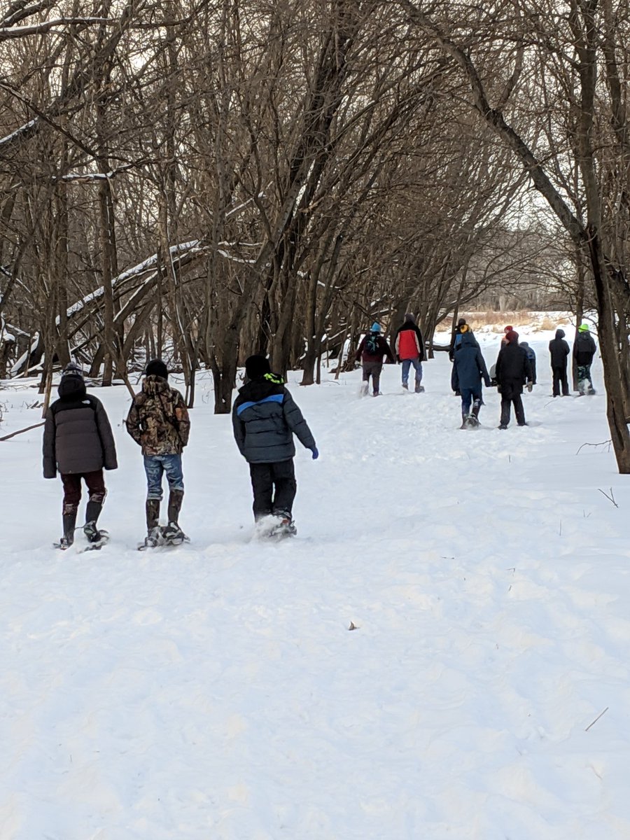 TigerMath6's tweet photo. 6th STEM: Winter Survival Day#1 - Snowshoeing. Thanks to Bre(Clay County Naturalist) for taking us on snowy trek through Oneota. @smstigers1 #SpencerTigers #stemexcellence @belinblank @BradReiman @TigerScience6 https://t.co/U0lu2ir2Jv