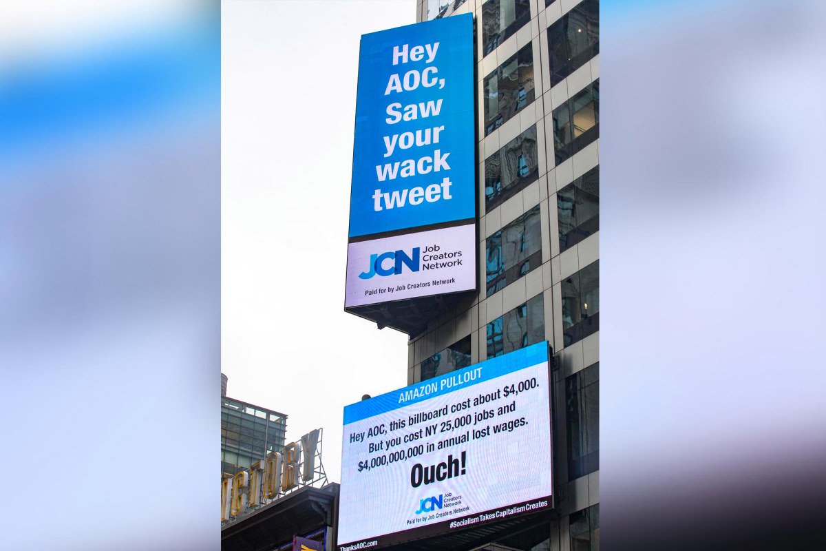 nypost's tweet image. Conservative group claps back at AOC with new Times Square billboard nyp.st/2E8wG4z
