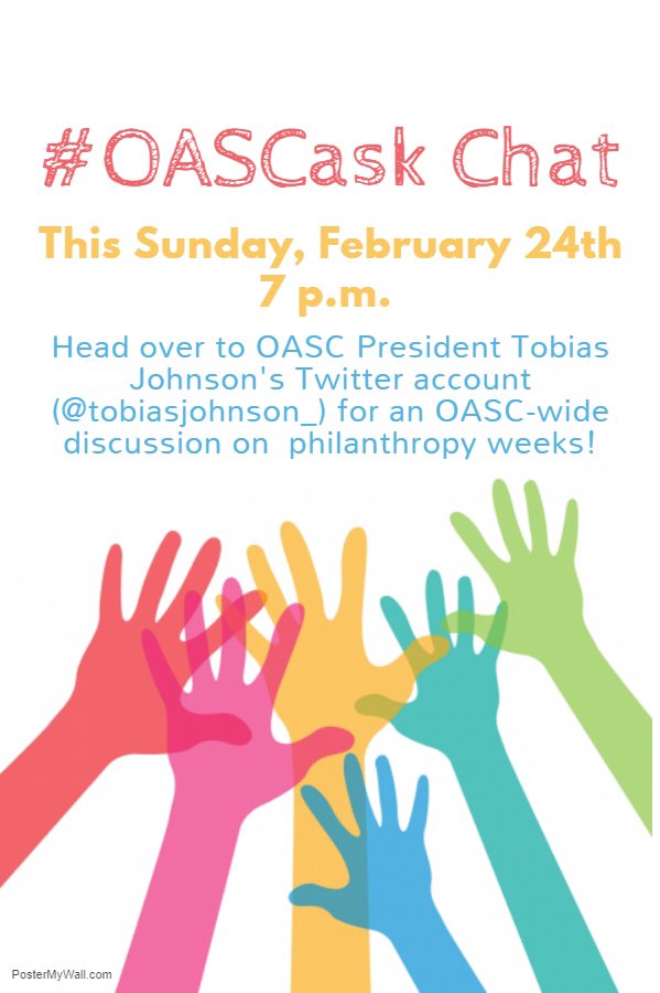 oascok's tweet photo. Sunday night at 7 pm, we will be hosting our first #OASCask chat hosted by OASC President @tobiasjohnson_ featuring questions about Philanthropy weeks!  Tune in and share. https://t.co/G5MC9Q4iNe