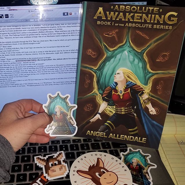 AbsoluteSeries's tweet photo. Awesome stickers from @stickermule arrived today! Kýrie is looking fierce AF and now she can be stuck on skateboards, boat masts, computers, and Hydroflasks. Thanks, Sticker Mule! #yafantasy #yabooks #spaceopera #AbsoluteSeries #youngadult #heroes #tw #pin https://t.co/4JbEUGINXp