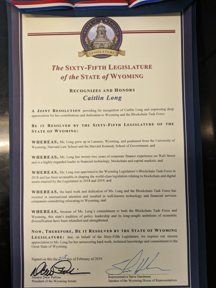 CaitlinLong_'s tweet photo. An unexpected surprise arrived today from @Tyler_Lindholm &amp; the #Wyoming legislature—WOW, thank you!!! This has been a passion project for the benefit of 2 things that I love—#crypto &amp; Wyoming. It has been a tremendous honor &amp; a labor of love! 🙏🤠 https://t.co/CcUIyRQWxc