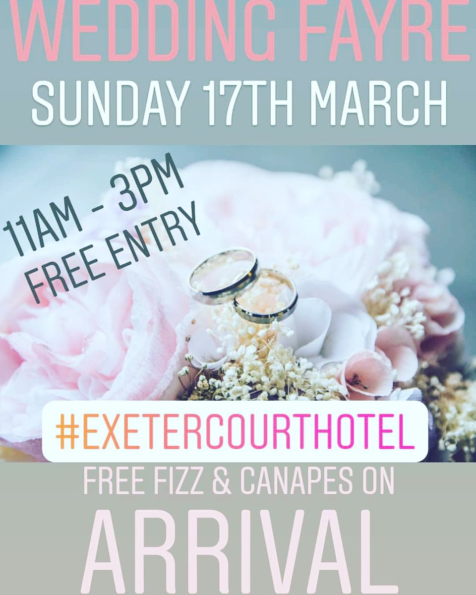 ExeterCourt's tweet image. There's still time to register your interest for the Exeter Court Hotel's amazing wedding fayre!! 
17th March 11-3pm.... handpicked wedding suppliers from Devon will be joining us to showcase what they do best!!! 
#ido #ithinkiwannamarryyou #whataweddingvenue