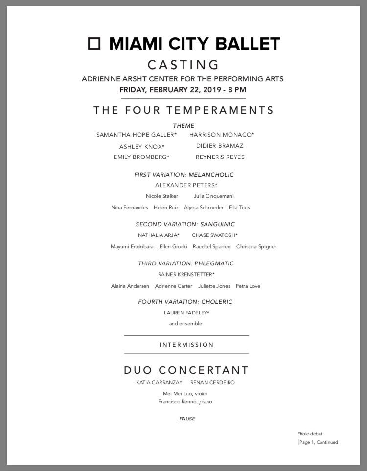 ortaquechel20's tweet photo. La cita es hoy @ArshtCenter para ver Programa III del @MiamiCityBallet con #TheFourTemperaments de #Balanchine, #Heatscape de @Justin_Peck, @katycar78_6 y @Renancerdeiro en #DuoConcertant y @JenLaurenMCB y #ShimonIto debutando en #pasdedeux de #Bournonville [E] #ballet #elenco https://t.co/2BikcjAarI